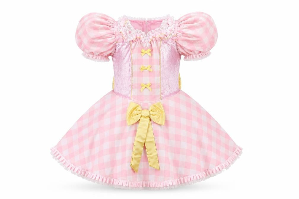 rubies Girls Pink Plaid Polyester Ball Gown  Size M  Square Neck