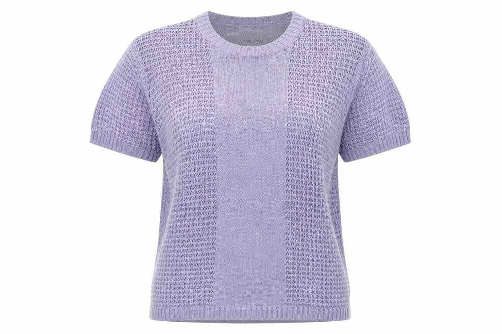 Front view of Damart women’s purple round neck acrylic jumper, size M