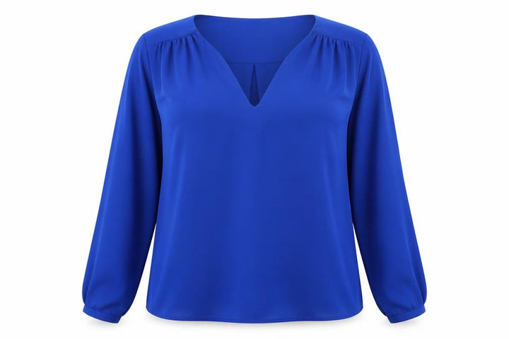 Mango Womens Blue Polyester Basic Blouse Size S V-Neck