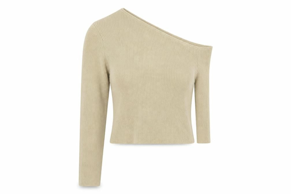 I SAW IT FIRST Womens Beige  Acrylic Basic Blouse Size 8 One Shoulder
