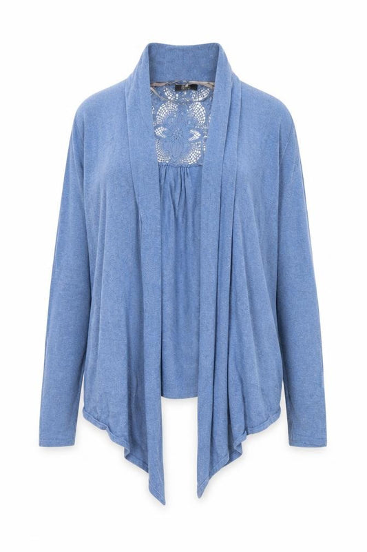 Front view of F&F women’s blue collared cotton cardigan jumper, size UK 12