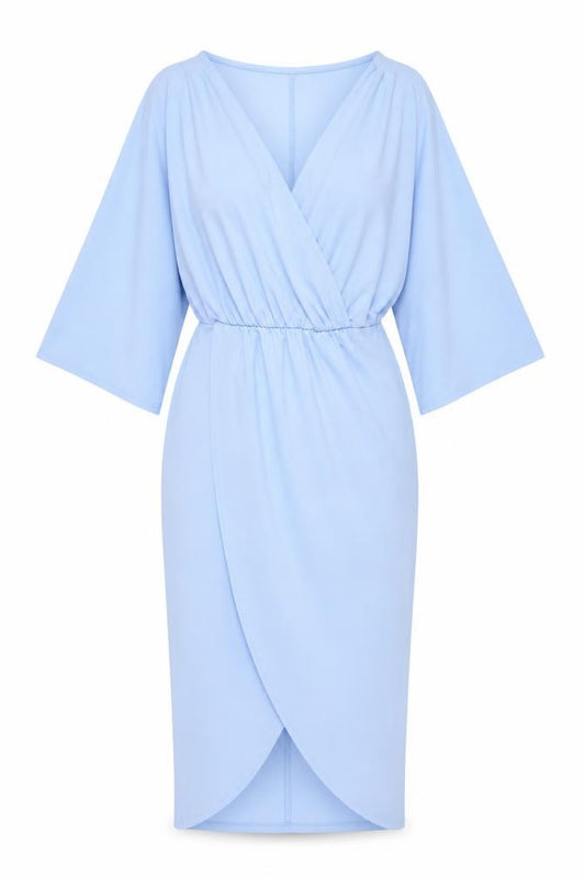Front view of PRETTYLITTLETHING women’s blue polyester sheath, size UK 8, v-neck