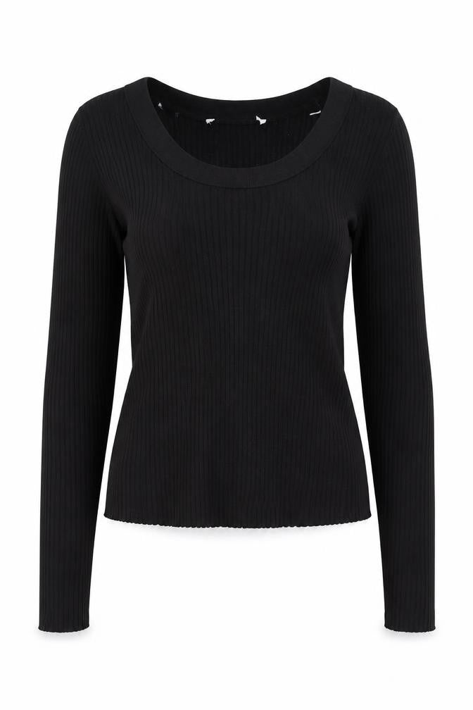 Front view of Selected women’s black scoop neck acrylic jumper, size L