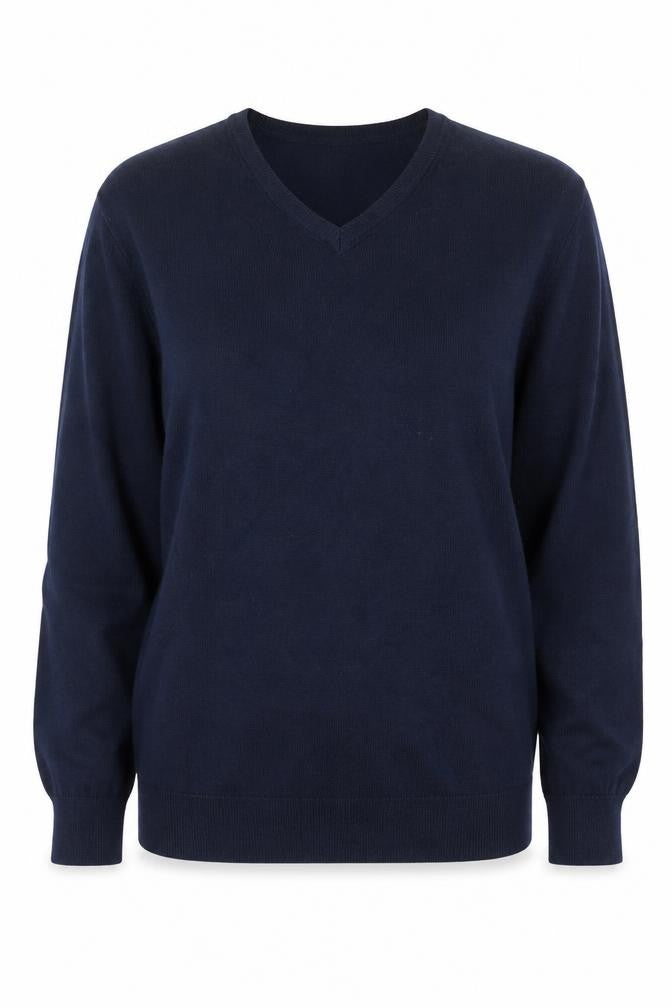 Front view of Zara women’s blue v-neck viscose jumper, size M
