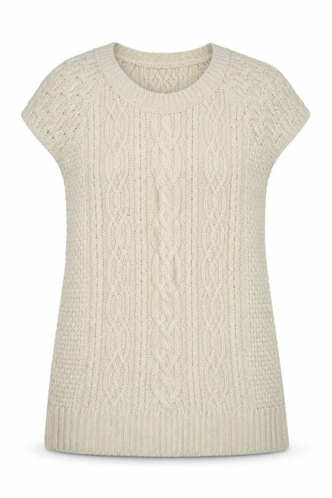 Front view of Oasis women’s beige round neck acrylic jumper, size L