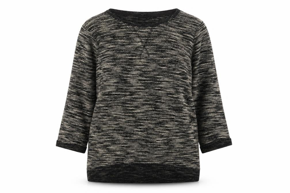 Front view of H&M women’s grey round neck striped polyester jumper, size S