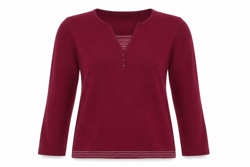 Front view of Bonmarché women’s purple v-neck polyester jumper, size S