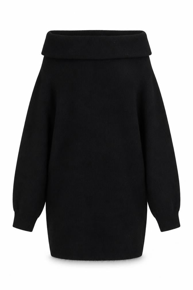 Front view of H&M women’s black roll neck polyester jumper, size M
