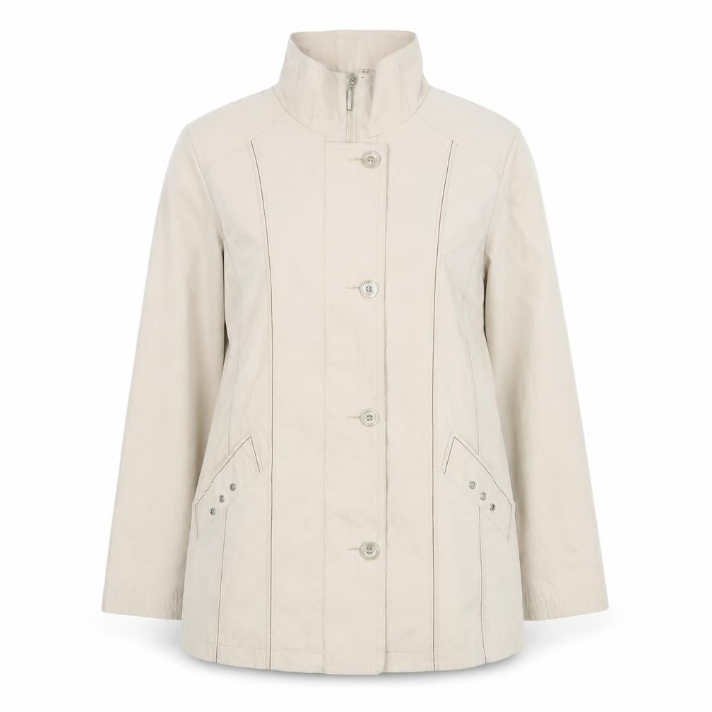 Front view of Klassik women’s beige jacket, size UK 10, zip
