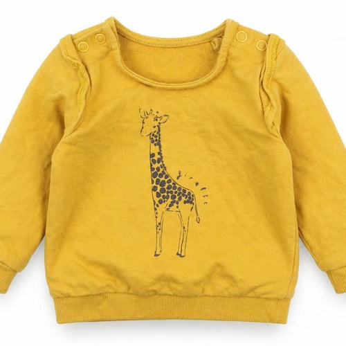 TU Girls Yellow  100% Cotton Jersey T-Shirt Size 3-6 Months Round Neck Snap - Giraffe