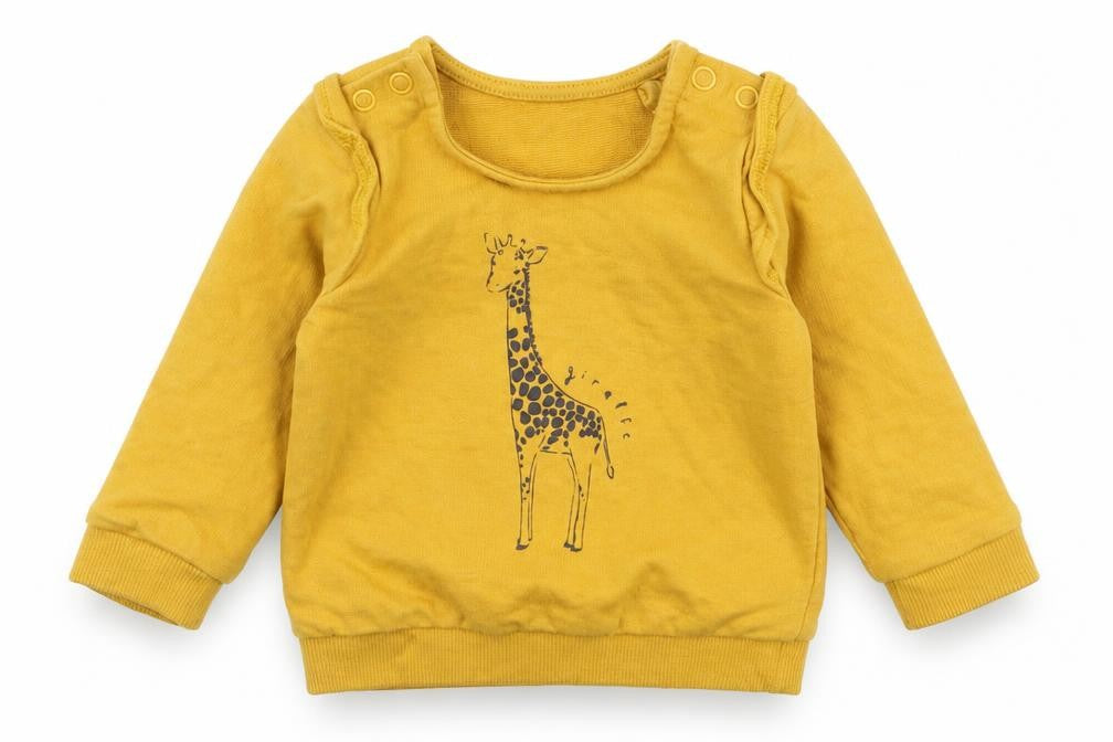 TU Girls Yellow  100% Cotton Jersey T-Shirt Size 3-6 Months Round Neck Snap - Giraffe