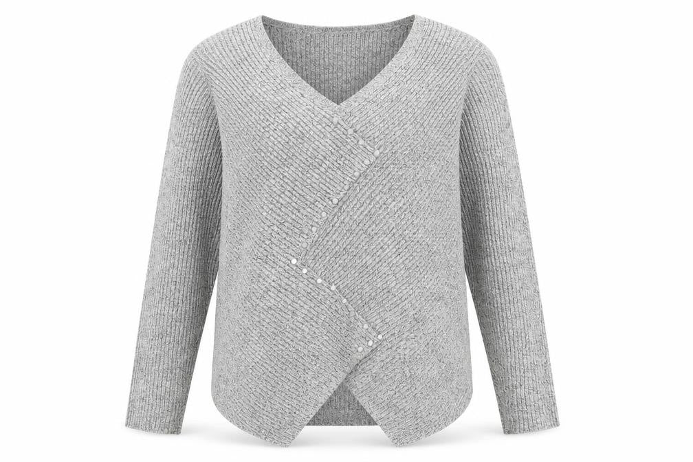 Front view of Roman women’s grey v-neck acrylic jumper, size S