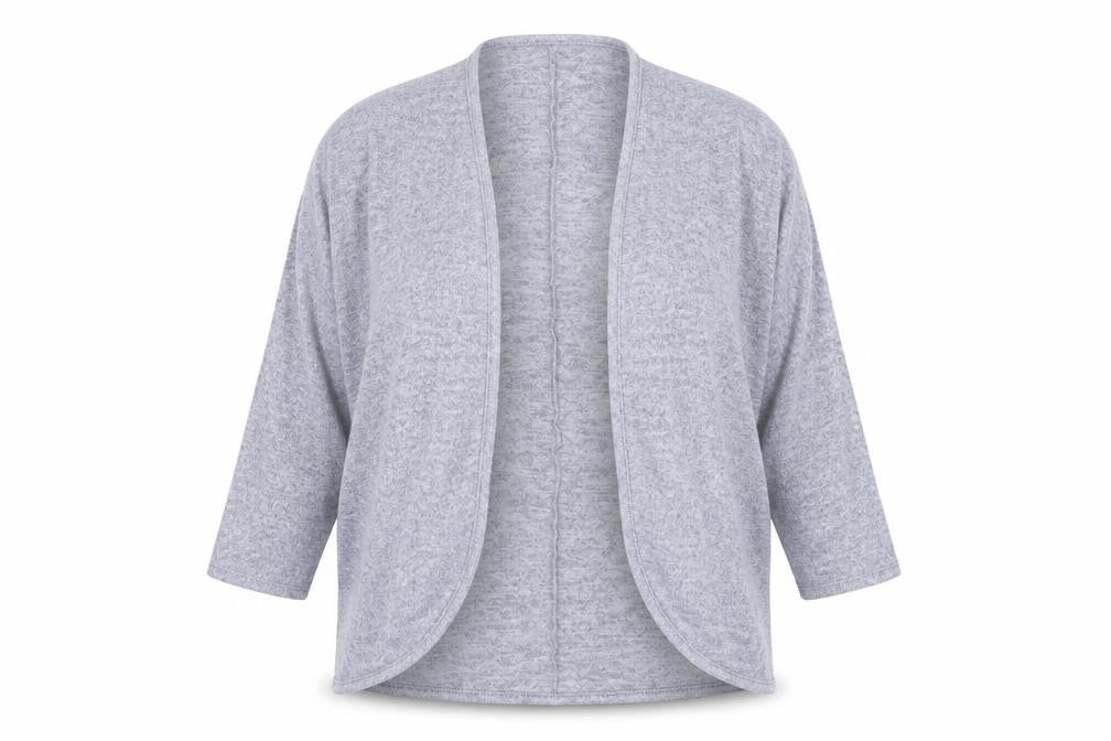 Front view of Primark women’s blue square neck polyester cardigan jumper, size UK 10