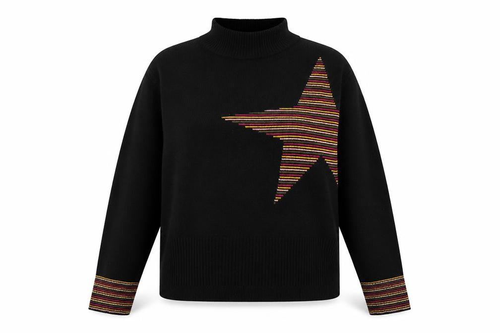 Front view of Next women’s black mock neck polyester jumper, size XS, - star