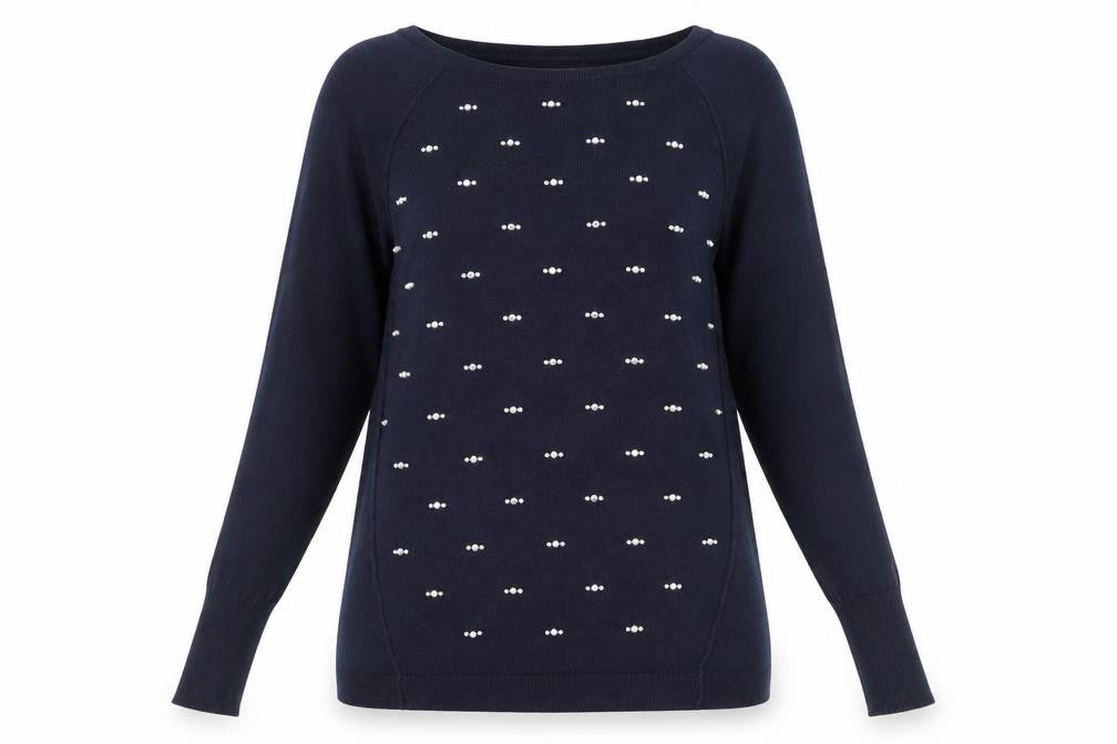 Front view of Oasis women’s blue round neck polyester jumper, size S