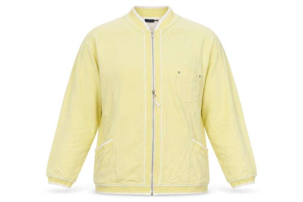 Front view of Dash women’s yellow cotton full zip sweatshirt, size UK 16, zip