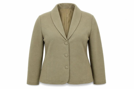 Front view of Gray & Osbourn women’s beige jacket, size UK 18, button
