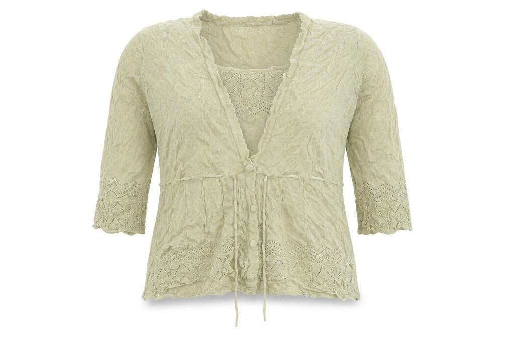 Front view of Special Collection women’s beige round neck acrylic jumper, size UK 24