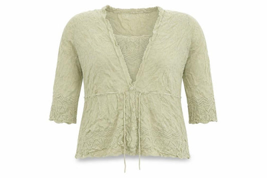 Front view of Special Collection women’s beige round neck acrylic jumper, size UK 24