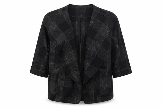 Front view of Atmosphere women’s grey check jacket, size UK 12