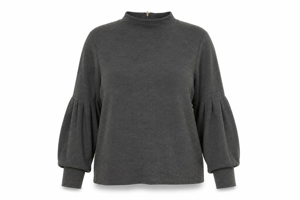 Front view of Savannah Miller women’s grey high neck polyester jumper, size UK 16