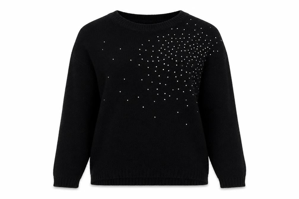 Front view of New Look women’s black round neck acrylic jumper, size S