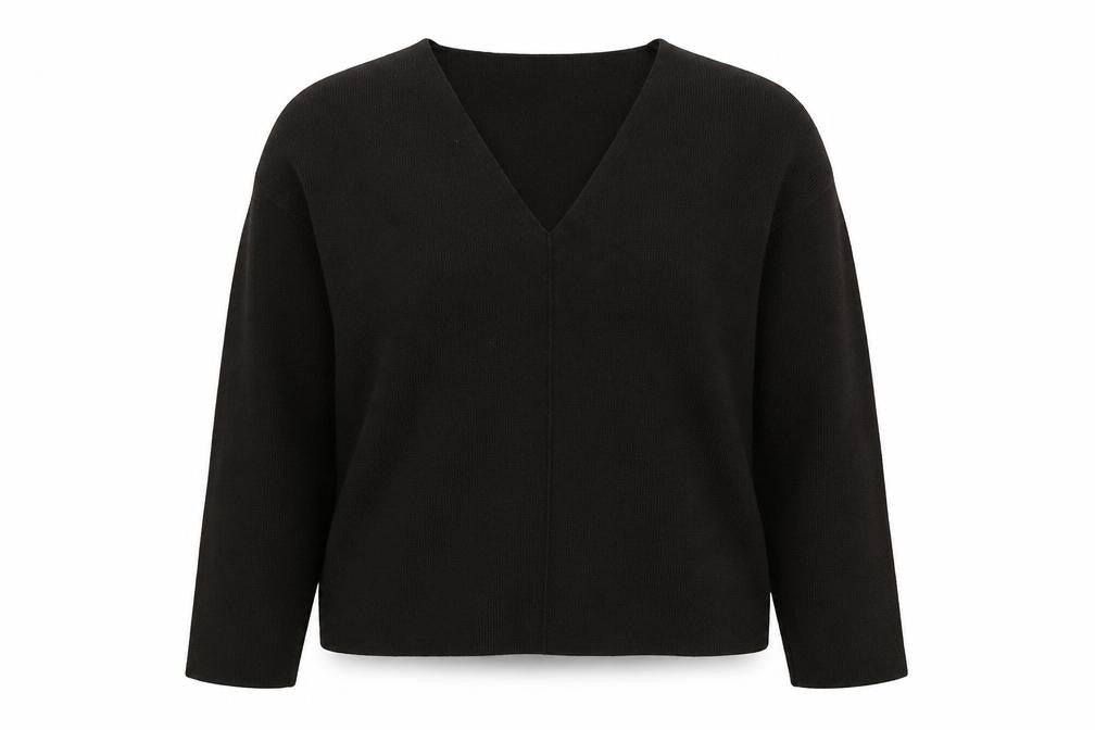 Front view of H&M women’s brown v-neck polyester jumper, size XS