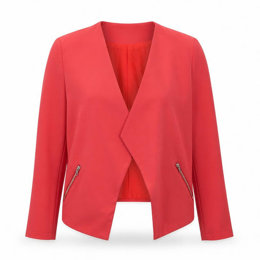 Front view of H&M women’s orange v-neck polyester shrug jumper, size UK 34
