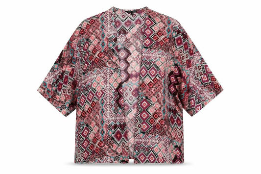 Front view of New Look women’s multicoloured geometric jacket blazer, size UK 8
