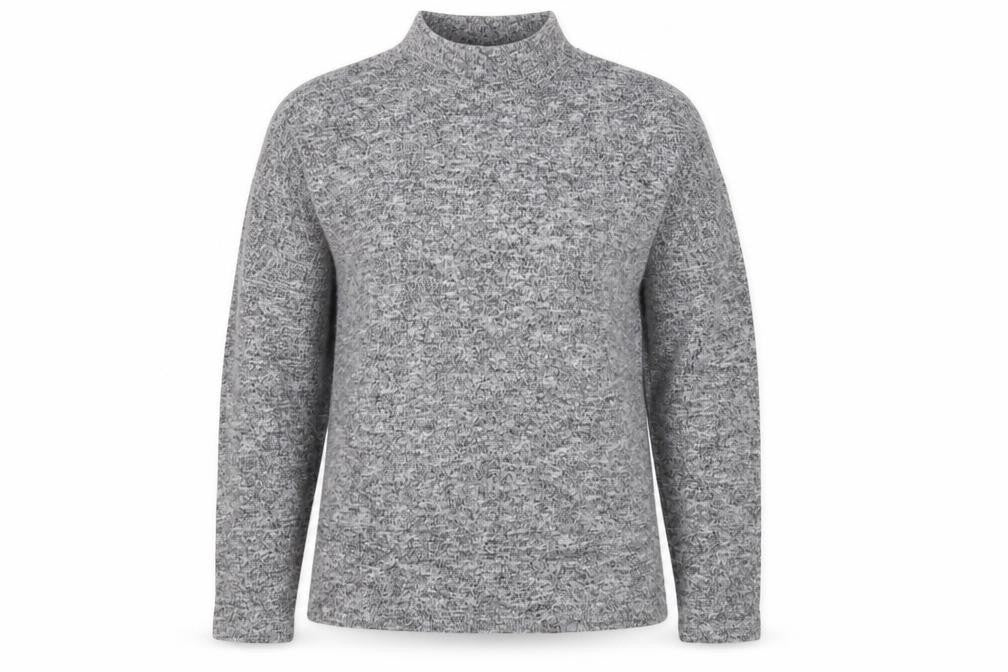 Front view of Dorothy Perkins women’s grey roll neck polyester jumper, size UK 10