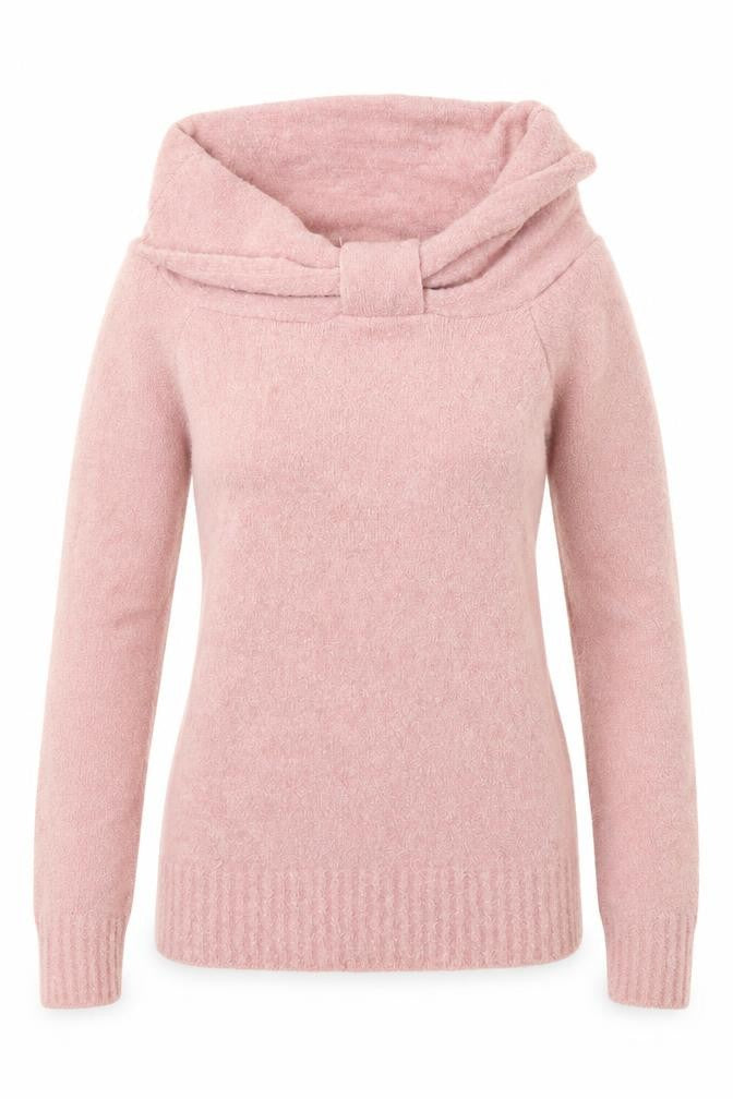 Front view of Select women’s pink roll neck acrylic jumper, size M