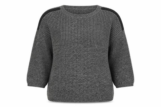Front view of Marks & Spencer women’s grey round neck cotton jumper, size UK 12