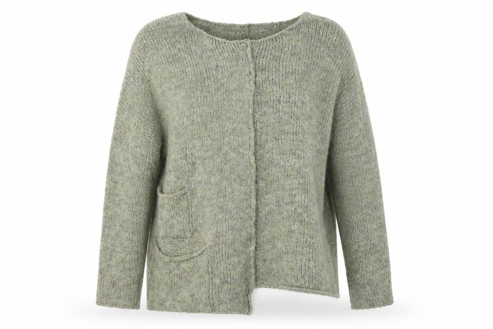 Front view of Miss Glossy women’s green round neck polyester jumper, size L