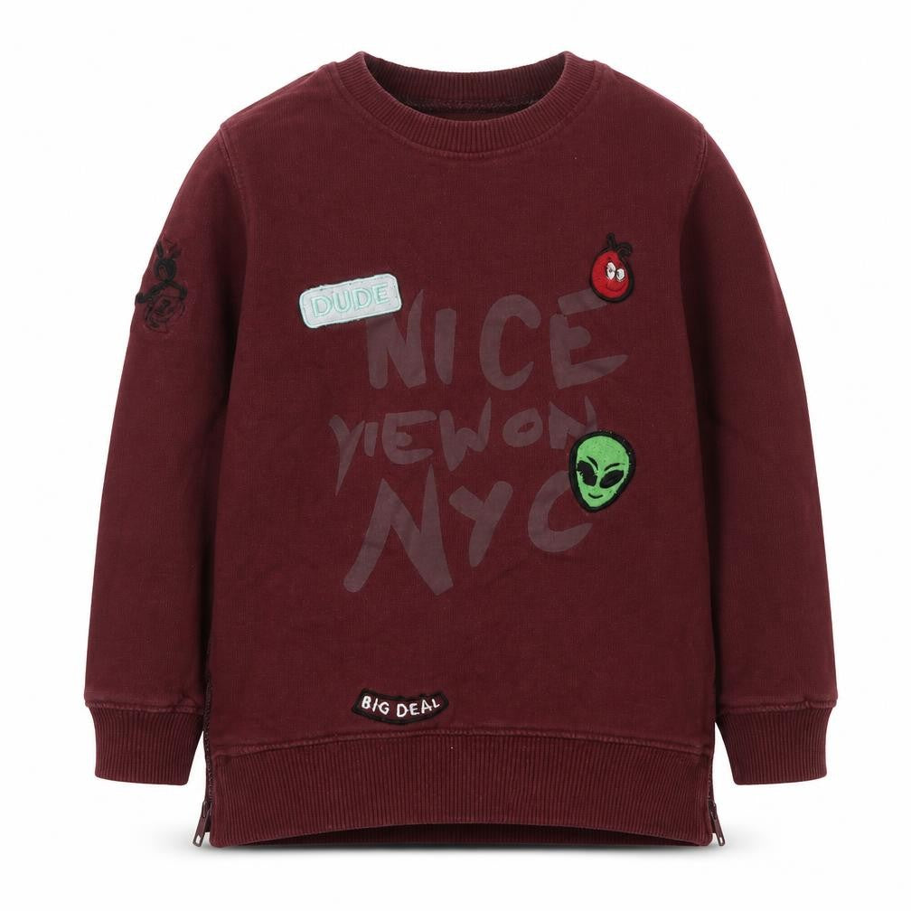 Front view of Matalan boys’ red cotton pullover sweatshirt, size 3-4, years pullover