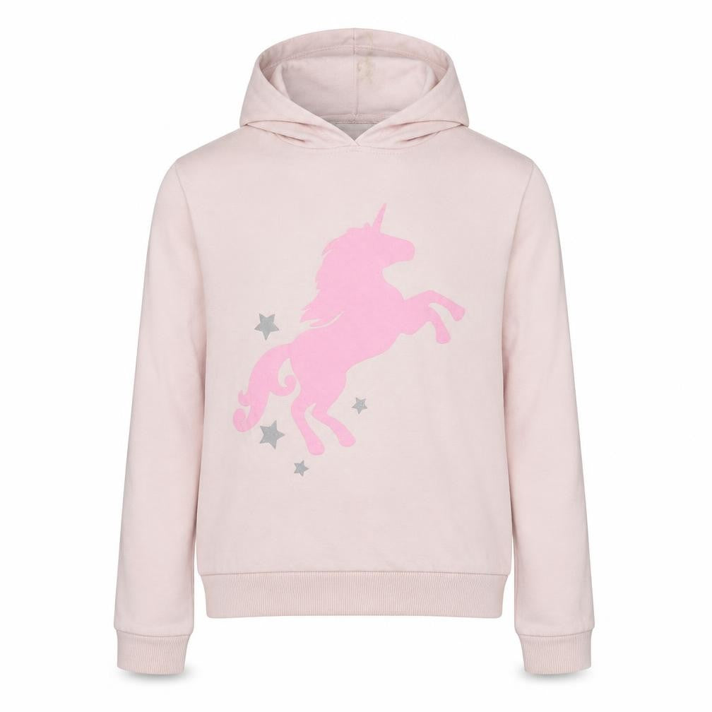 Front view of Matalan girls’ pink cotton pullover hoodie, size 13, years pullover