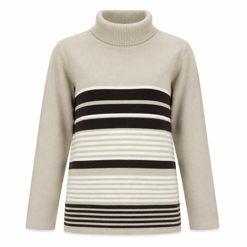 Pure & Natural Womens Beige Roll Neck Striped Acrylic Pullover Jumper Size S