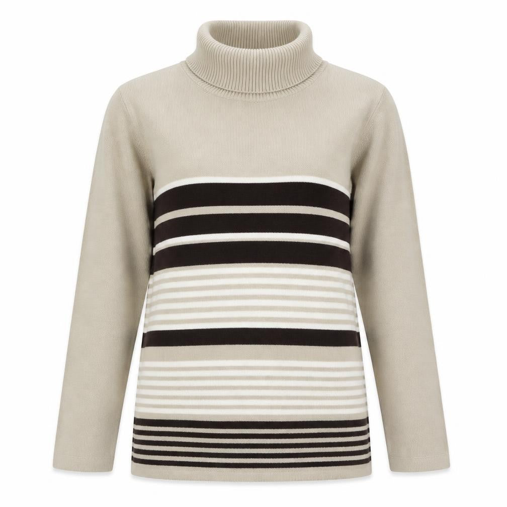 Pure & Natural Womens Beige Roll Neck Striped Acrylic Pullover Jumper Size S