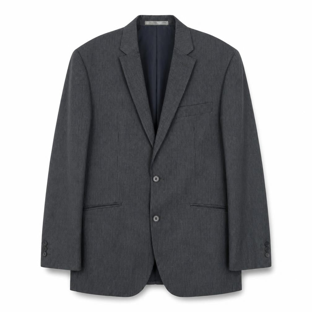 Front view of St Vdio men’s grey striped polyester jacket suit jacket, size M