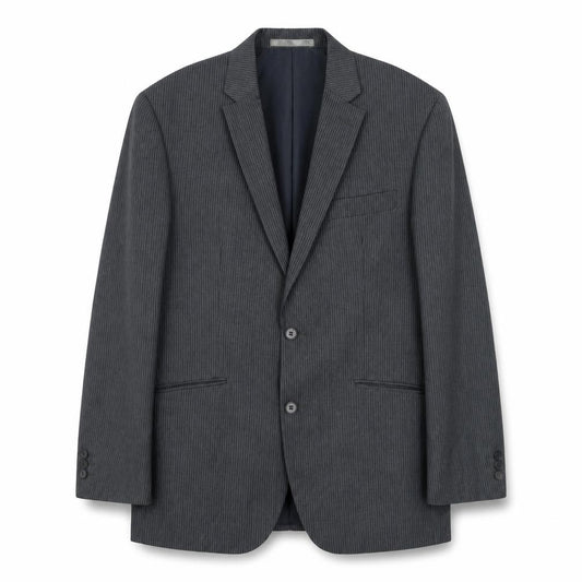 Front view of St Vdio men’s grey striped polyester jacket suit jacket, size M