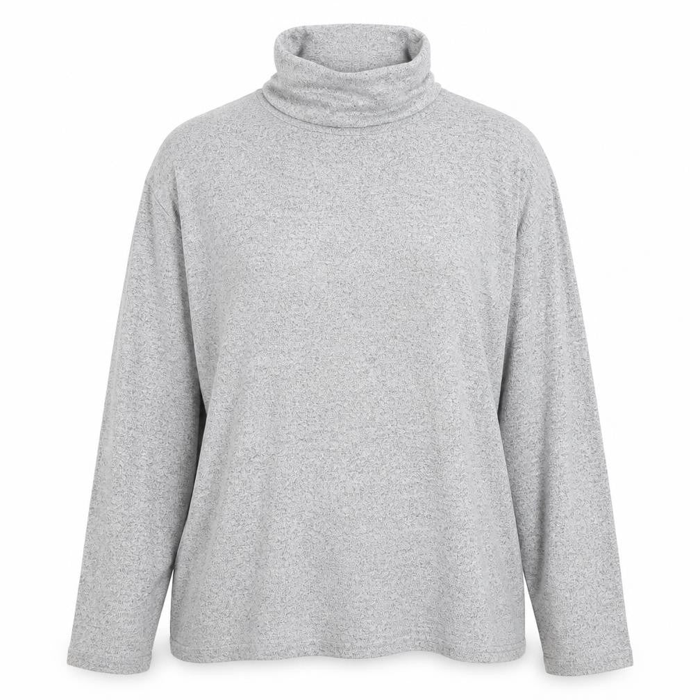 Front view of Deane & White women’s grey high neck rayon jumper, size M