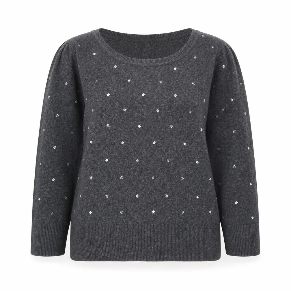 Front view of Monsoon women’s grey cotton pullover sweatshirt, size M