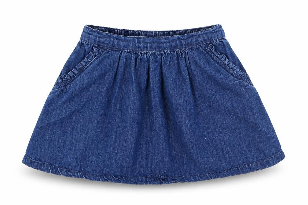 Front view of Next girls’ blue 100% cotton flare skirt, size 2-3, years regular