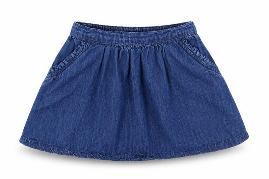 Front view of Next girls’ blue 100% cotton flare skirt, size 2-3, years regular