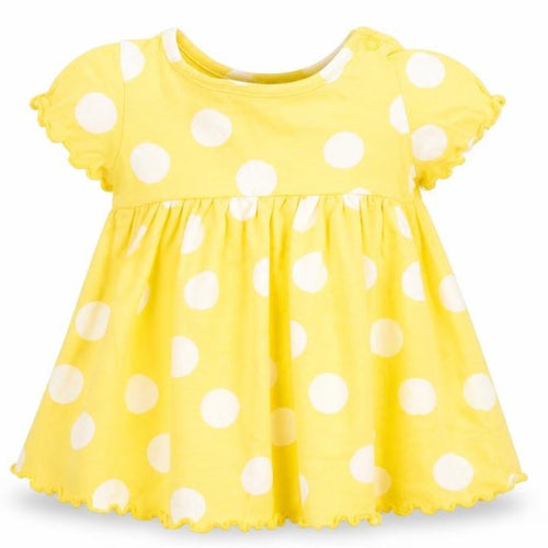 Marks and Spencer Girls Yellow Spotted Cotton Fit & Flare  Size 3-6 Months  Round Neck