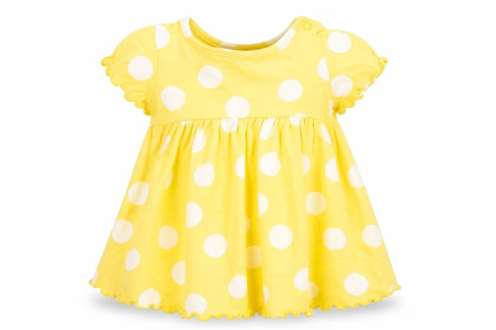 Marks and Spencer Girls Yellow Spotted Cotton Fit & Flare  Size 3-6 Months  Round Neck