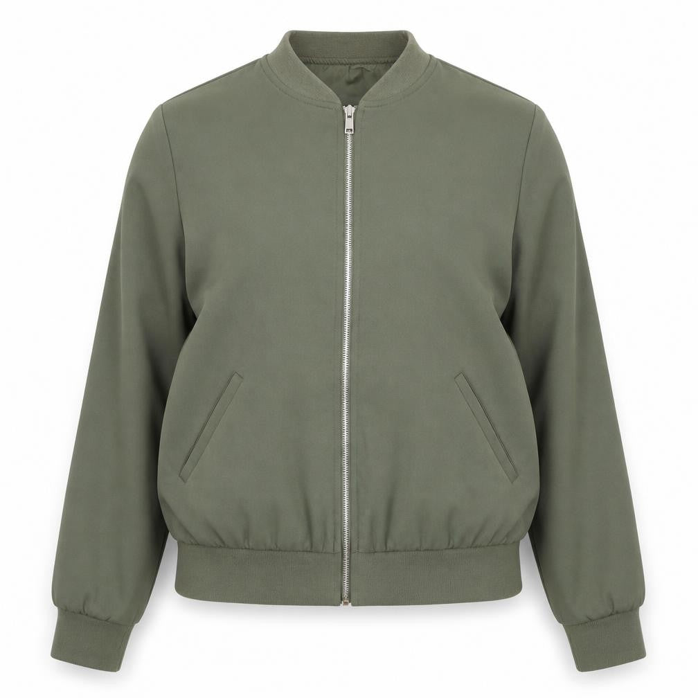 Front view of F&F women’s green round neck polyester full zip jumper, size UK 12