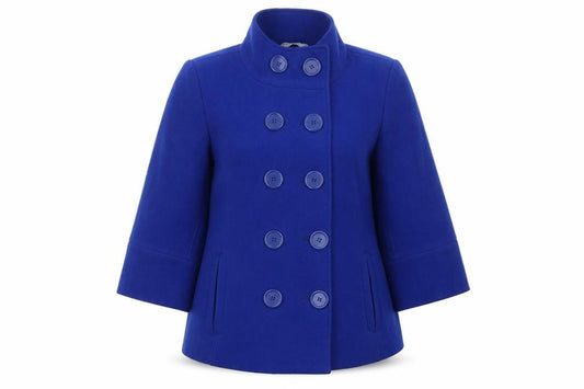 Front view of Joanna Hope women’s blue jacket, size UK 14, button