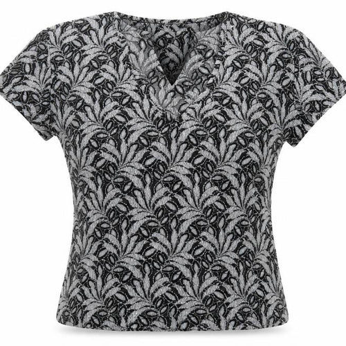 Kit Womens Black Floral Polyamide Cropped T-Shirt Size 12 V-Neck