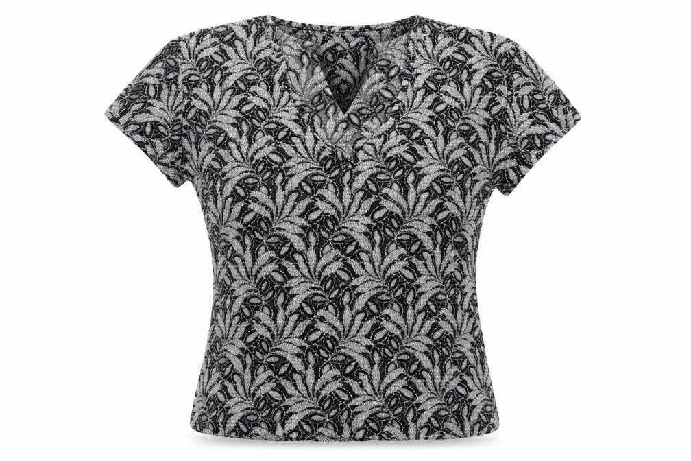 Kit Womens Black Floral Polyamide Cropped T-Shirt Size 12 V-Neck