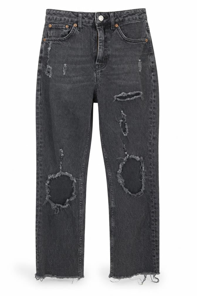 Topshop Womens Black  Cotton Straight Jeans Size 28 in L30 in Regular Button
